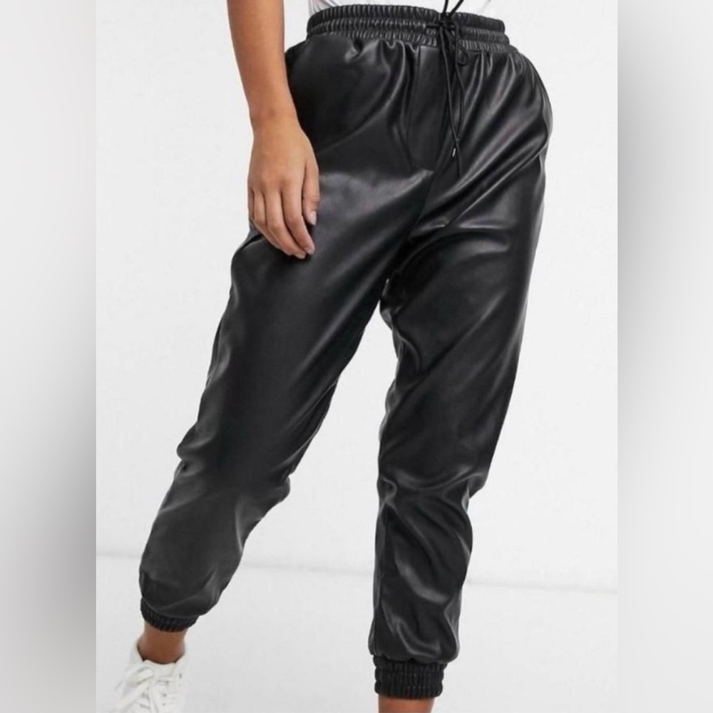 Zara Faux Leather Pants Joggers Dark Burgundy Brownish Colour size S